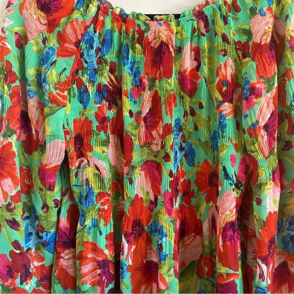 Floral & Ivy Vibrant Floral Lightweight Stretchy Ruffled 3/4 Sleeve Blouse Sz L - Picture 6 of 8